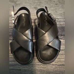 J/Slides Black Leather Platform Sandals